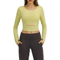 thumbnail image 1 of Women Cropped Workout Tops Cutout Thumb Hole Padded Long Sleeve Yoga Athletic Shirt Gym Activewear, 1 of 8