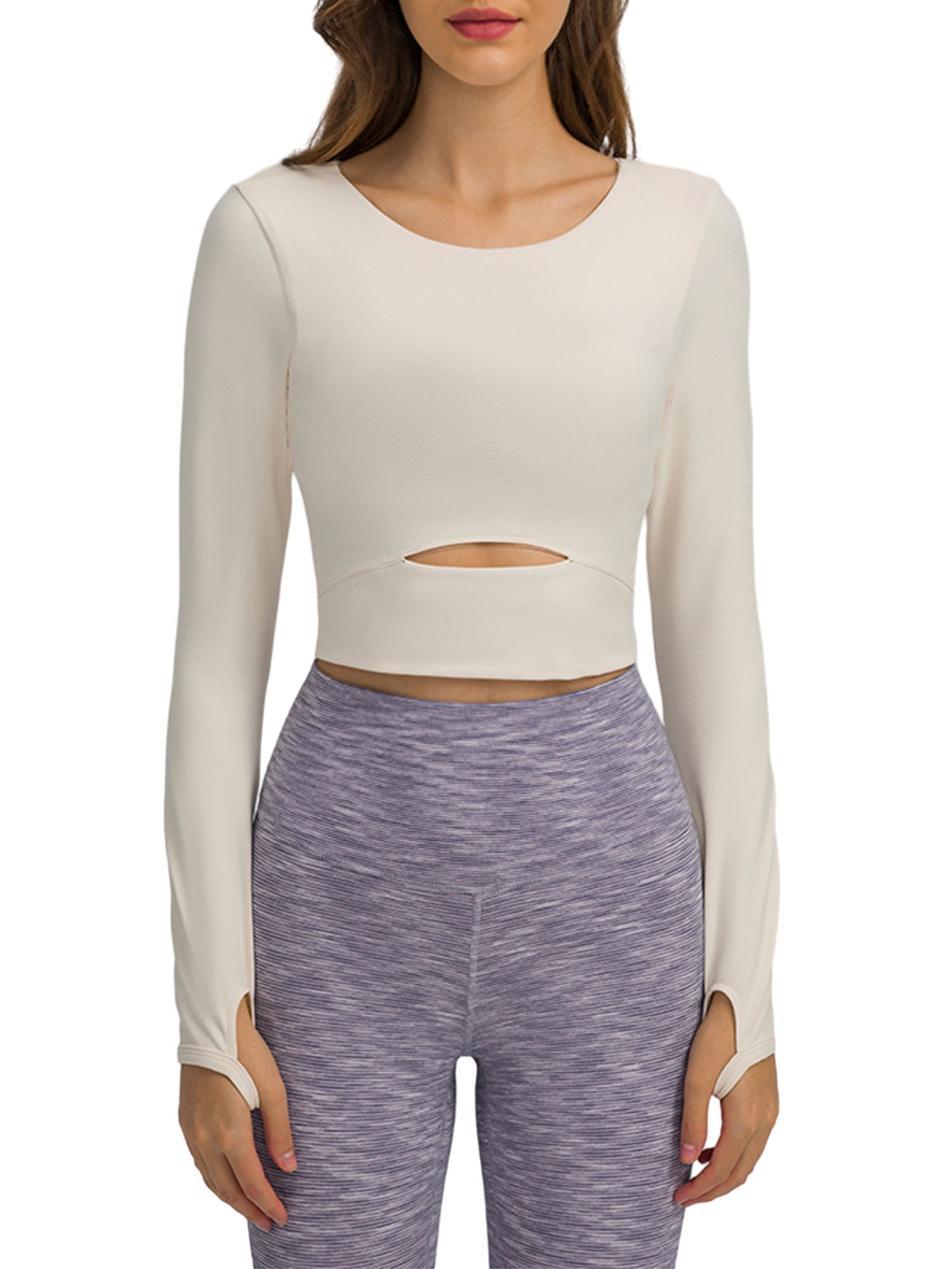 Cropped Long Sleeve Workout Shirts 3-Pack Women's Cotton Racerback