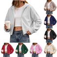 thumbnail image 1 of Women Cropped Zip Up Hooded Jacket, Solid Color Long Sleeve Drop Shoulder Casual Outerwear Layering Coat S‑XXL Gray XL(XL), 1 of 9