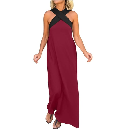 Women Cross Halter Neck Maxi Dress Trendy Summer Sleeveless Beach Long Dresses 2025 Fashion Clothes