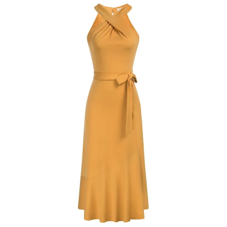 Women Cross Halterneck Party Dress Tiered Flared A-Line Midi Dress-Amber-S - Walmart.com Women Cross Halterneck Party Dress Tiered Flared A-Line Midi Dress-Amber-S - Walmart.com
