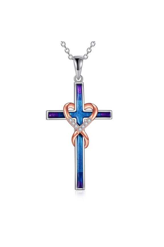 Women Cross Necklace Sterling Silver Religious Love Heart Cross Pendant Necklace Jewelry Christmas Gifts for Women