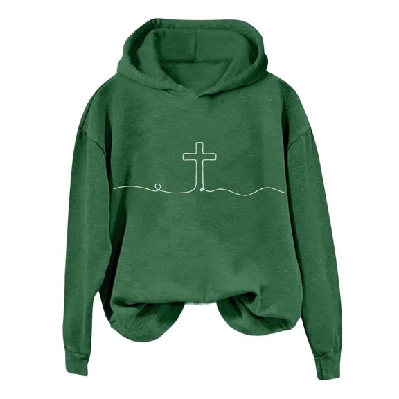 Women Cross Print Hooded Sweatshirts Teen Girls Y2K Hoodies Pullover Fleece Long Sleeve Top Outfits