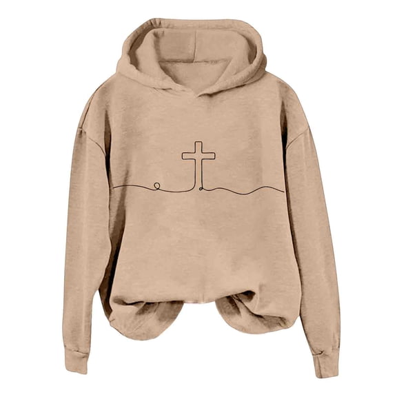 Women Cross Print Hooded Sweatshirts Teen Girls Y2K Hoodies Pullover Fleece Long Sleeve Top Outfits