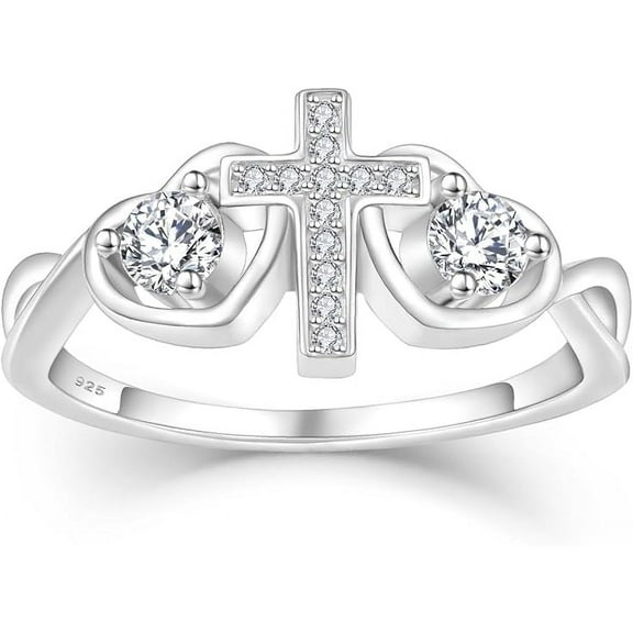 Women Cross Ring 925 Sterling Silver Inspiration Christian Blessed Ring Bands Faith Hope Love Religious Jewelry Birthday Gift for Women