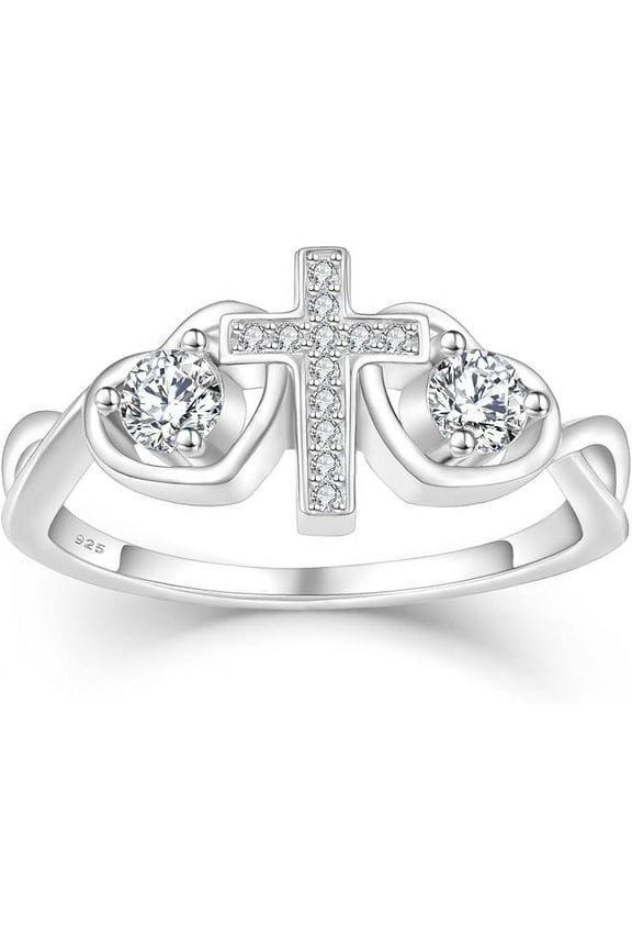 Women Cross Ring 925 Sterling Silver Inspiration Christian Blessed Ring Bands Faith Hope Love Religious Jewelry Birthday Gift for Women