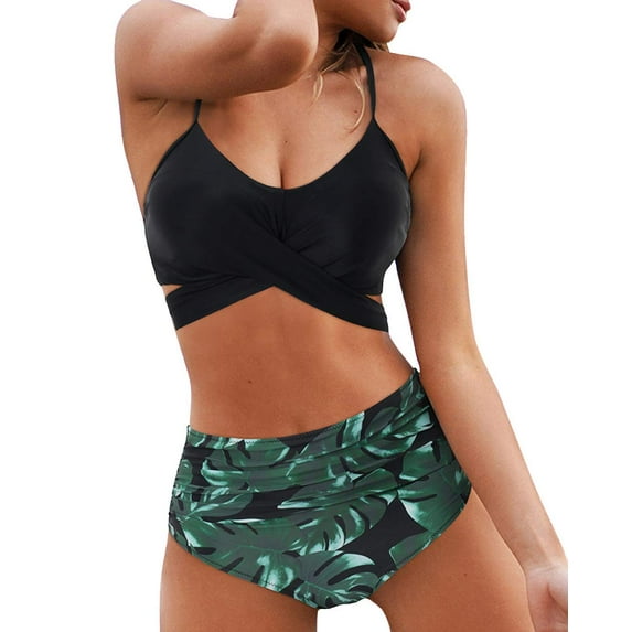 Women Cross Wrap Halter Bikini Set High Waisted Bathing Suits Push Up Two Piece Swimsuits