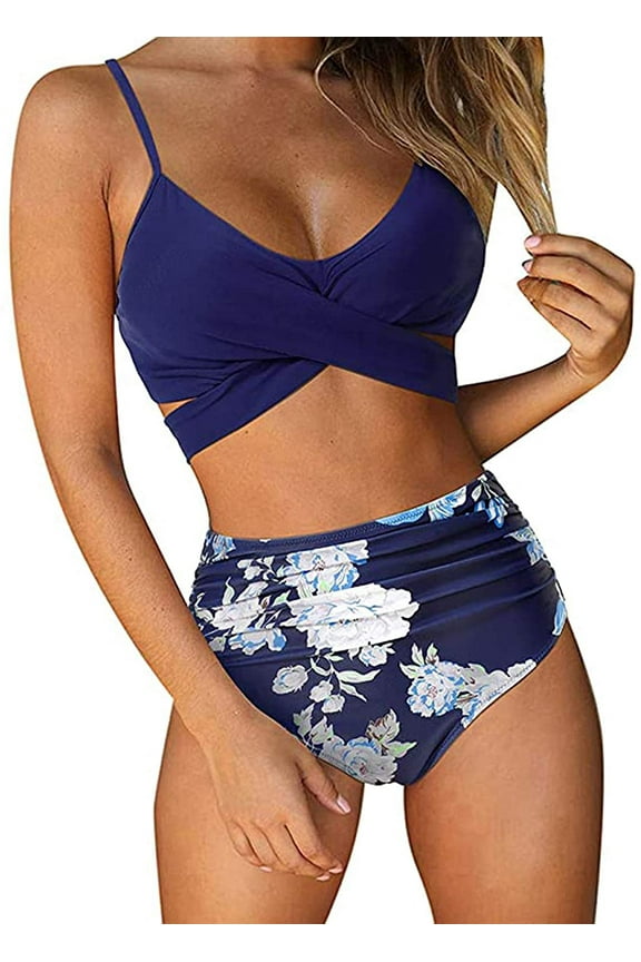 Women Cross Wrap Halter Bikini Set High Waisted Bathing Suits Push Up Two Piece Swimsuits