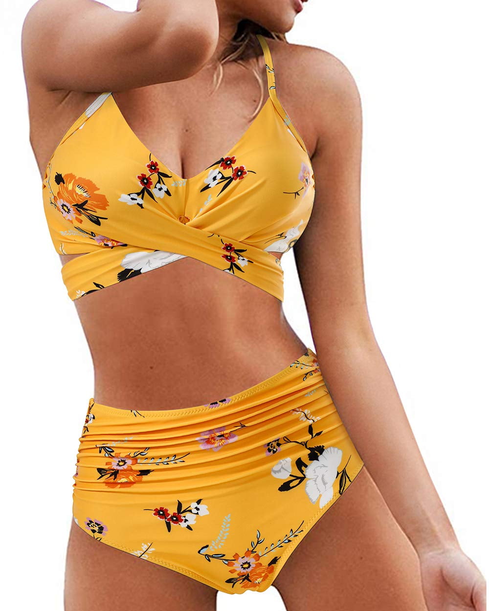 Women Cross Wrap Halter Bikini Set High Waisted Bathing Suits Push Up