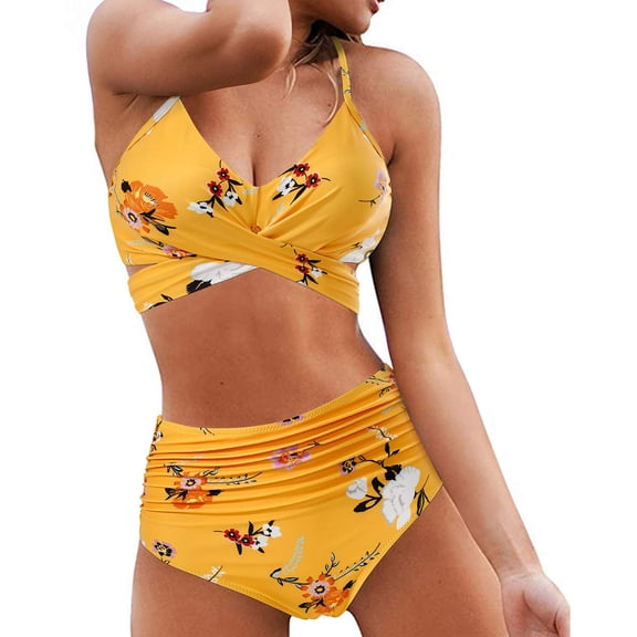 Women Cross Wrap Halter Bikini Set High Waisted Bathing Suits Push Up Two Piece Swimsuits
