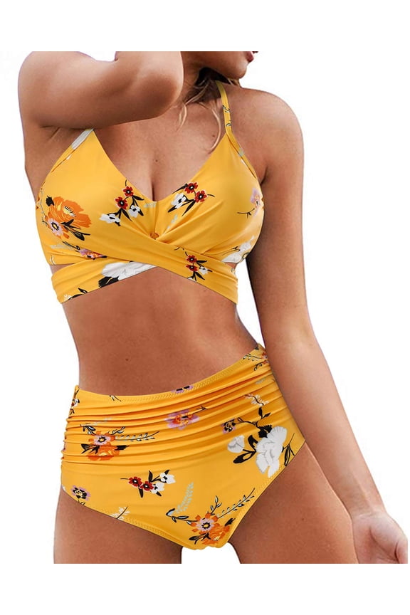 Women Cross Wrap Halter Bikini Set High Waisted Bathing Suits Push Up Two Piece Swimsuits