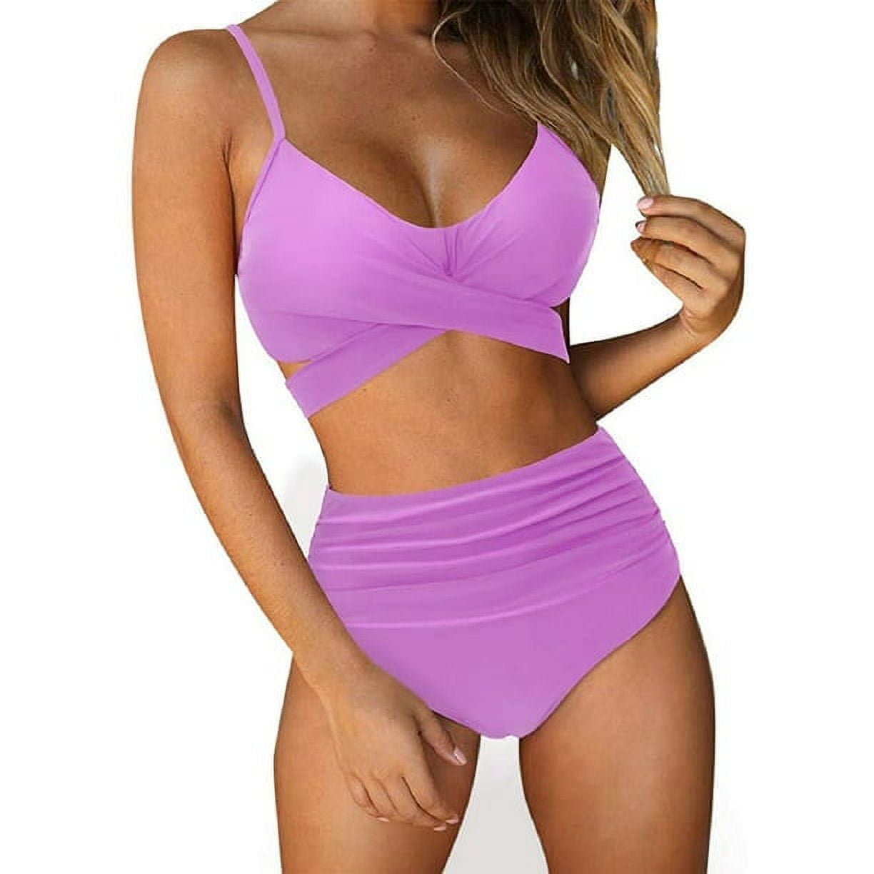 Women Cross Wrap Halter Bikini Set High Waisted Bathing Suits Push Up