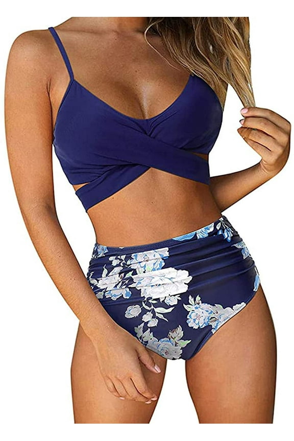 Women Cross Wrap Halter Bikini Set High Waisted Bathing Suits Push Up Two Piece Swimsuits