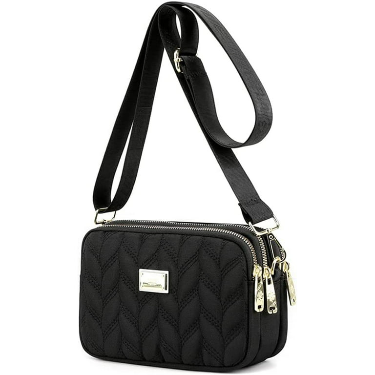 Women CrossBody Bag Camera Handbag Shoulder Bag Small Multipurpose Nylon  Casual Fashion Cross body Bag Three Compartment Strap Wide Satchel(Black)