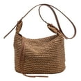 thumbnail image 1 of Women Crossbody Bag Fashion Hand-Woven Handbags Simple Summer Beach Bag (Coffee), 1 of 10