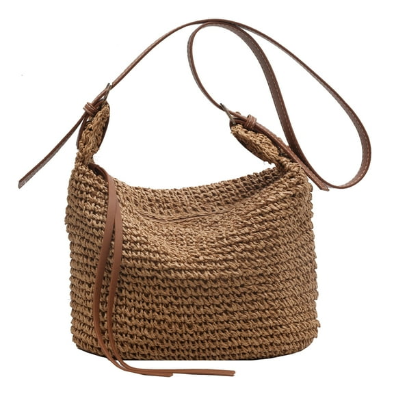 Women Crossbody Bag Fashion Hand-Woven Handbags Simple Summer Beach Bag (Coffee)
