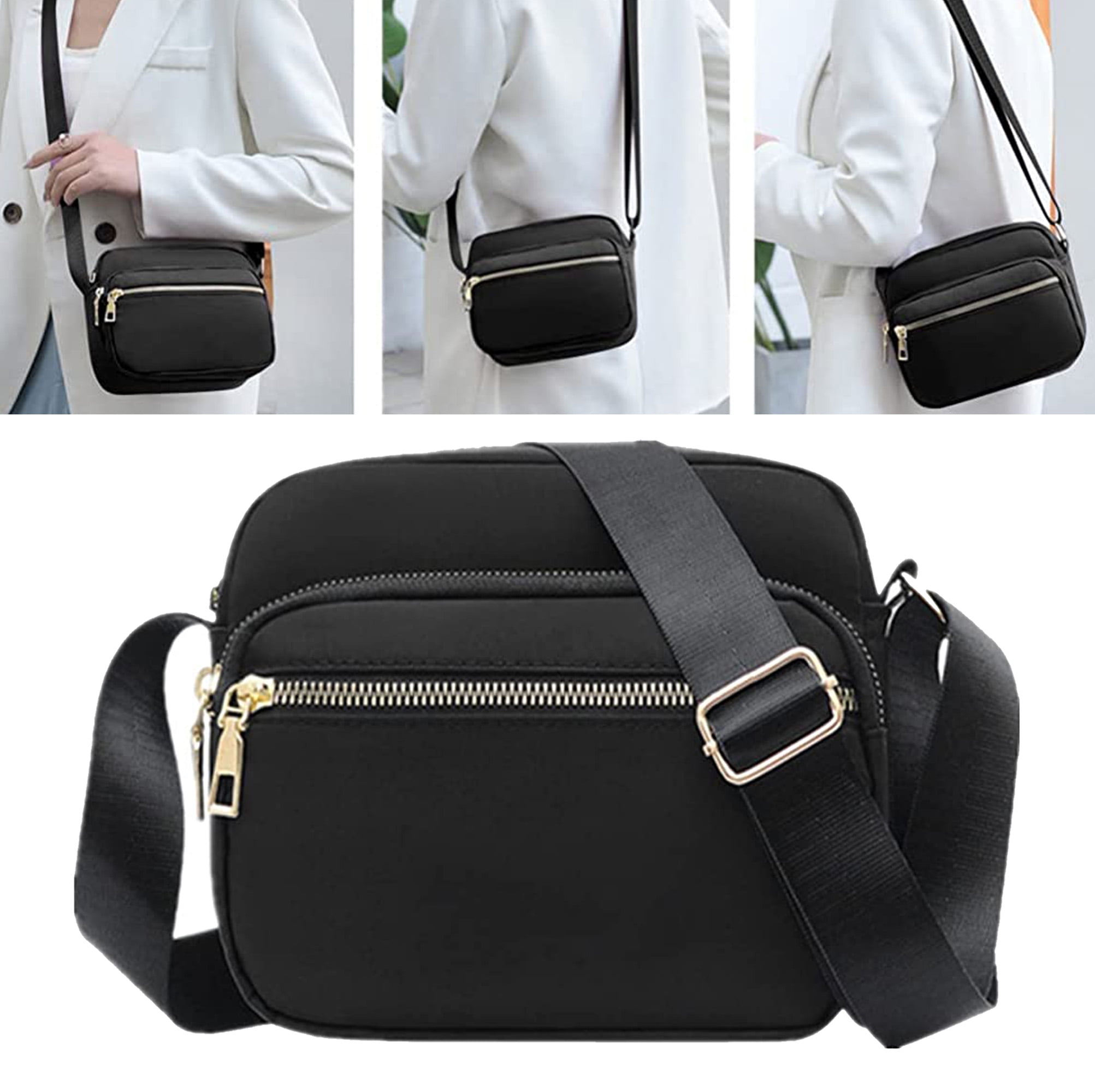 Women Crossbody Bag Fashion Nylon Messenger Bag Designer Shoulder Bag  Female Handbag Large Ladies Purse,Black