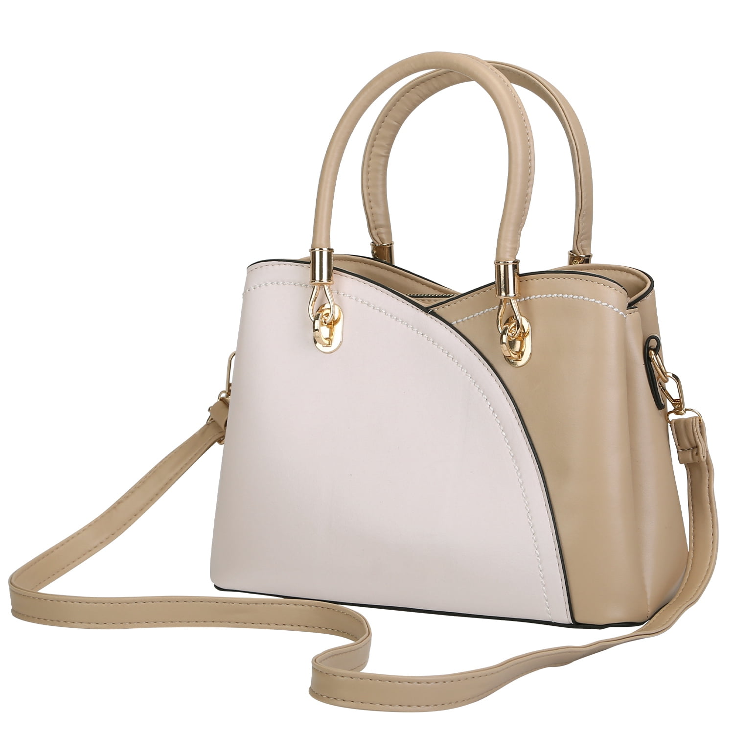 Women Crossbody Bag, Moclever PU Shoulder Bag for Ladies Medium-sized Leather Handbags with Stylish Stitching Detachable Strap, White