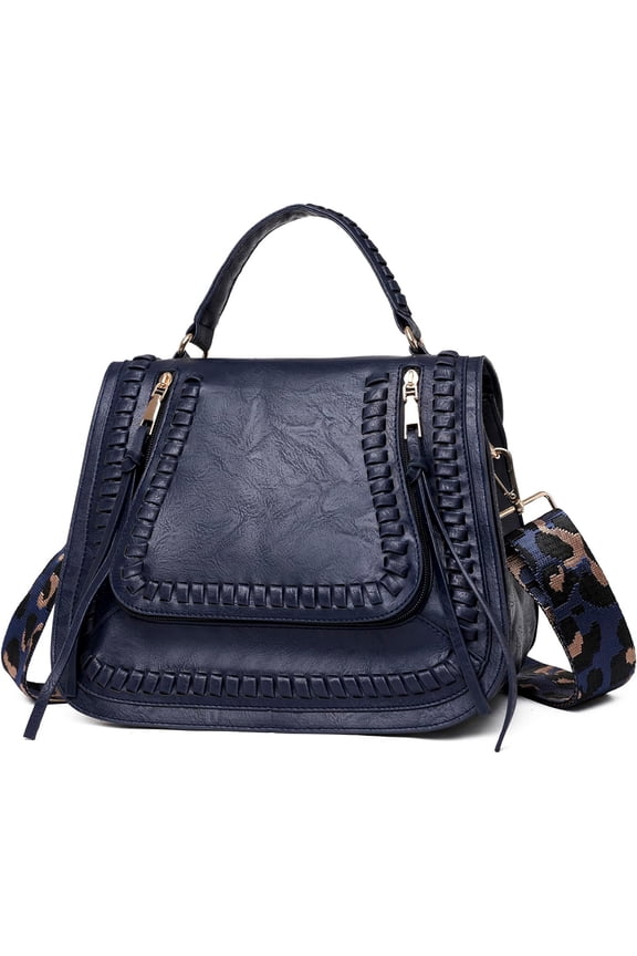 Women Crossbody Bag Retro PU Leather Saddle Handbag Purse Large Capacity Satchel with Adjustable Wide Shoulder Strap