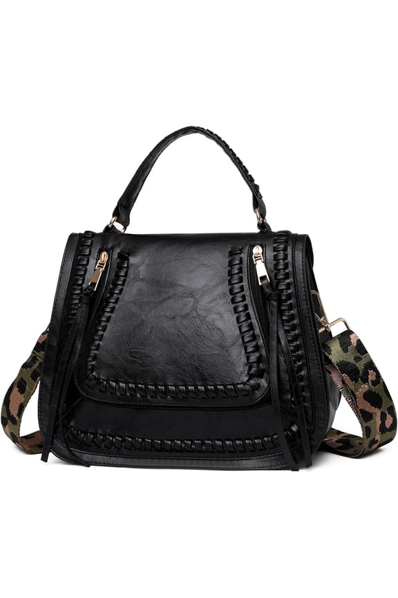 Women Crossbody Bag Retro PU Leather Saddle Handbag Purse Large Capacity Satchel with Adjustable Wide Shoulder Strap