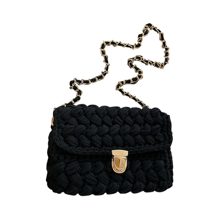 Women Crossbody Bag Strip Thread Hook Woven Shoulder Bags Small Purses ( Black) 
