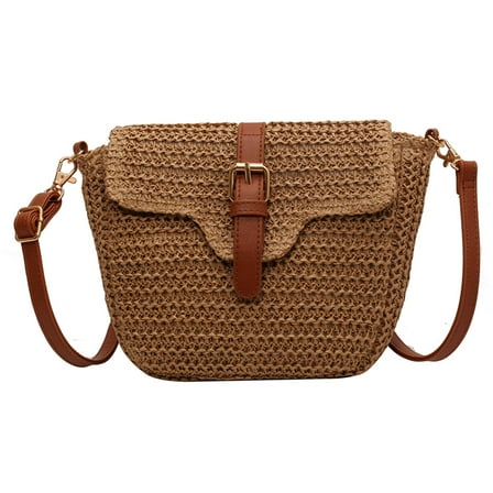 Women Crossbody Bags Fashion Straw Woven Beach Bag Bohemia Purse (Light Brown)