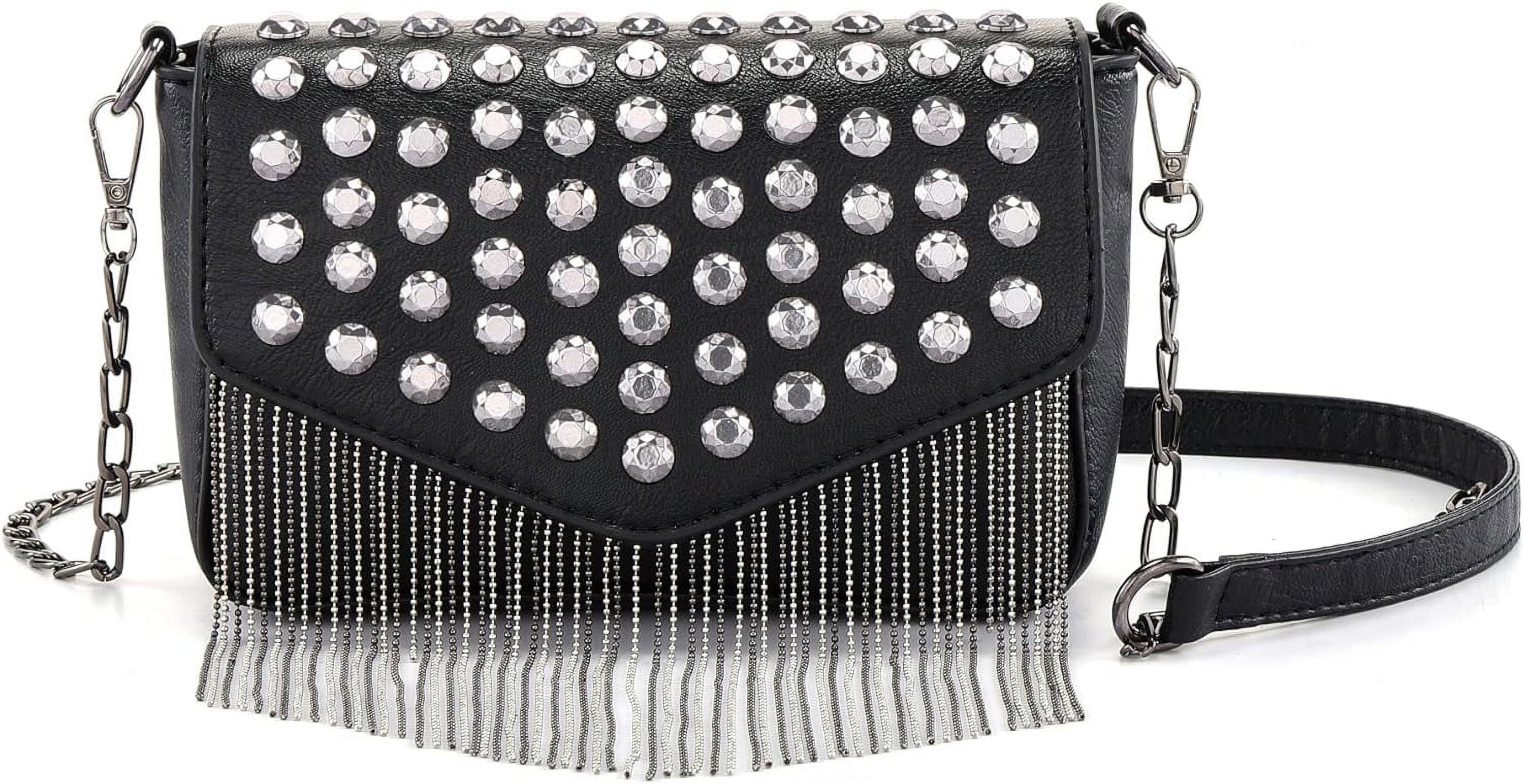 Women Crossbody Handbag Purse Small Rivets Studded Tassel