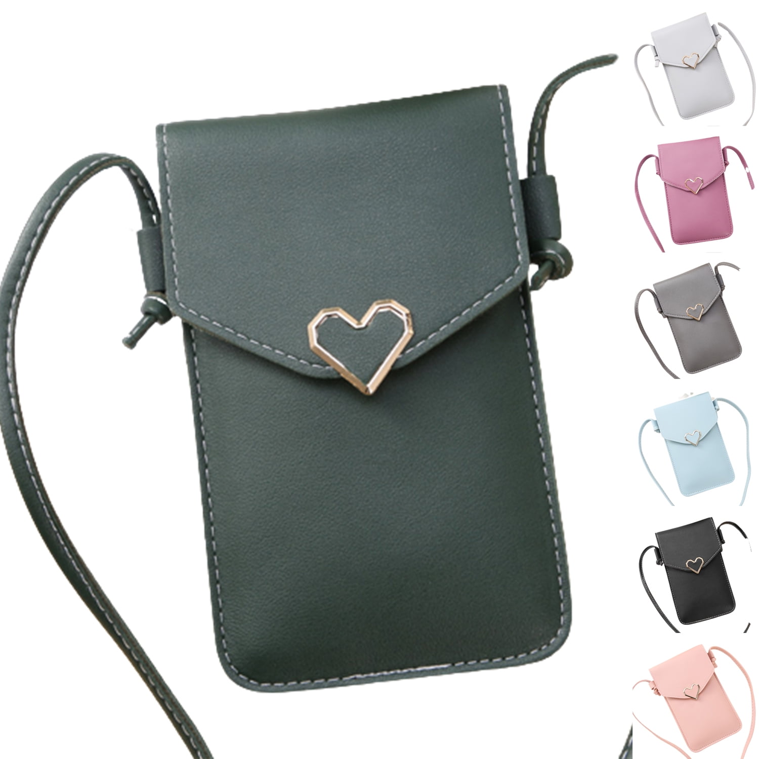 Women Crossbody Phone Bag Touchable PU Leather Bag Small Phone Purses with Card Slots for Holiday Travel Green