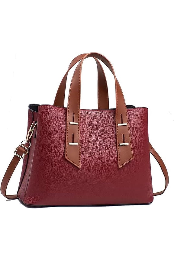 Women Crossbody Top Handle Satchel Handbags Color Block Leather Shoulder Tote Purses Large Capacity Work Tote Bag