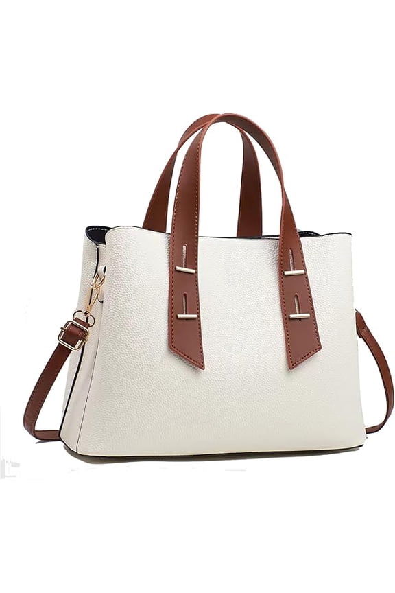 Women Crossbody Top Handle Satchel Handbags Color Block Leather Shoulder Tote Purses Large Capacity Work Tote Bag