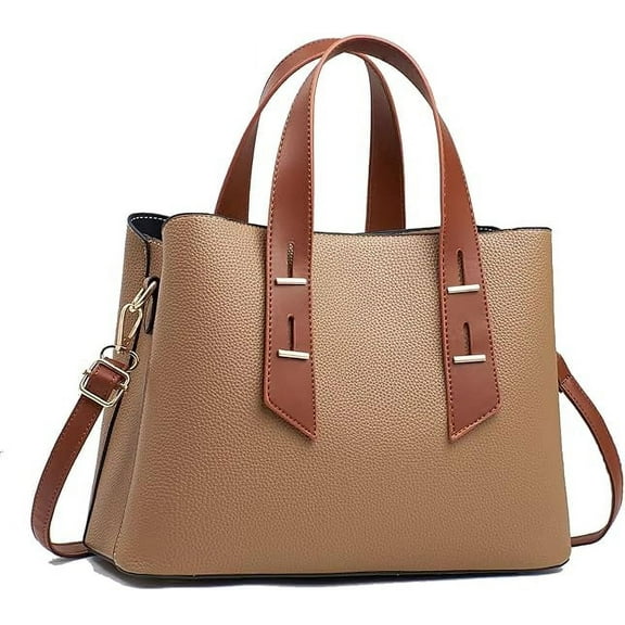Women Crossbody Top Handle Satchel Handbags Color Block Leather Shoulder Tote Purses Large Capacity Work Tote Bag