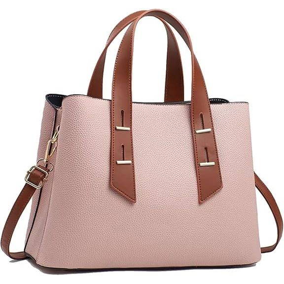 Women Crossbody Top Handle Satchel Handbags Color Block Leather Shoulder Tote Purses Large Capacity Work Tote Bag