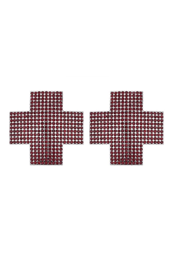 Women Crosses Shape Rhinestones Breast Stickers Alloy Nipple Covers Pasties Body Chain Jewelry for Party and Dance Event Crimson red 2025
