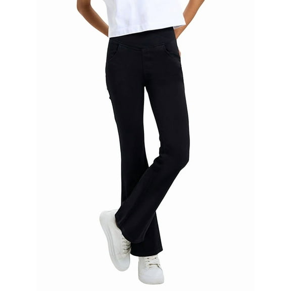 Women Crossover High Waisted Stretchy Bootcut Jeans Slim Fit Denim Yoga Leggings with Pockets