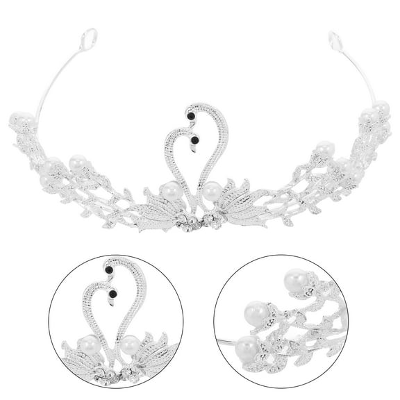 LIOOBO Bridal Headband Swan Crown Headdress White Alloy Rhinestone Pearl 1Pcs 5.50X4.72X2.36in