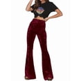 thumbnail image 1 of Women Crushed Velvet High Waisted Comfy Soft Stretch 70s Bell Bottom Flare Pant Wine Red L, 1 of 6