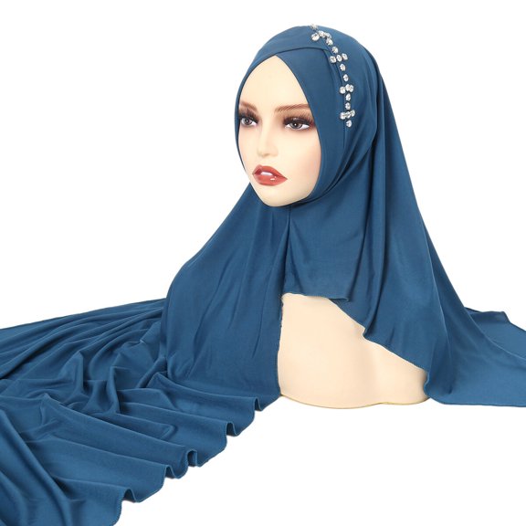 Women Crystal Rhinestone Long Hijab Scarf Turban Hat Head Hair Wrap Shawl Cap
