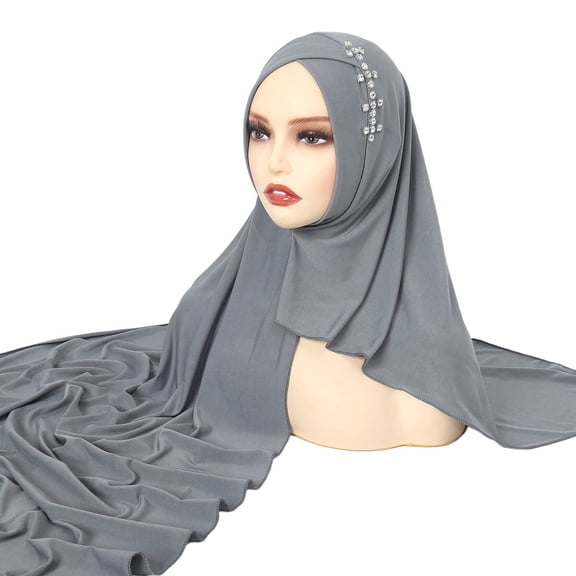 Women Crystal Rhinestone Long Hijab Scarf Turban Hat Head Hair Wrap Shawl Cap