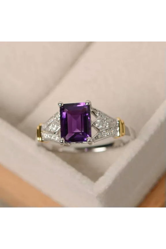 Women Cubic Zircon Ring Women Jewelry Two Tone 925 Silver Ring Sz 6-10