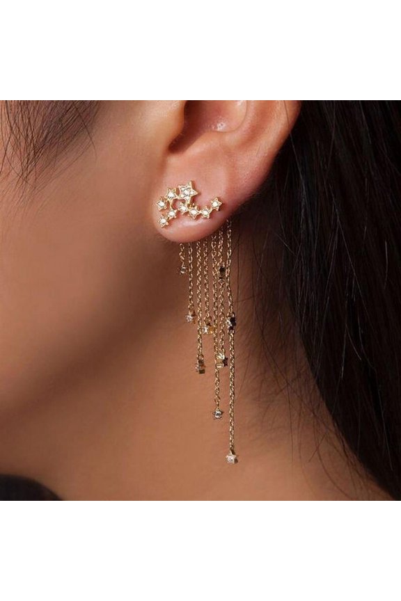 Women Cubic Zircon Tassel Drop Trendy Star Dangle Earrings