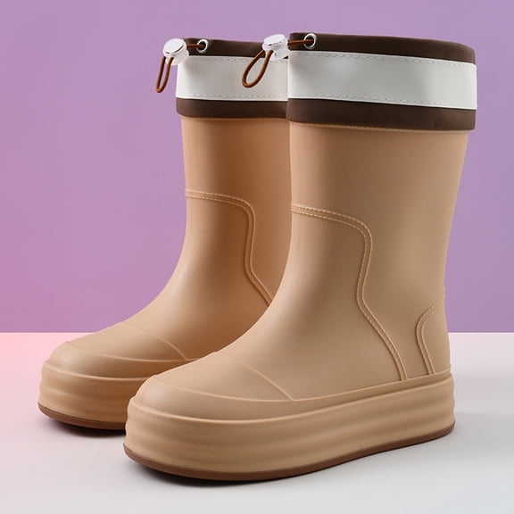Women Cuffed Rain Boots Lightweight Soft Rain Shoes Outdoor Fishing Thick Sole Waterproof Shoes Comfy with Adjustable Drawstring Non Slip Soft Rain Shoes