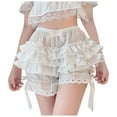 thumbnail image 1 of Women Culottes Shorts Polyester Solid Cute Cake Layered Elastic Waist Shorts, 1 of 2