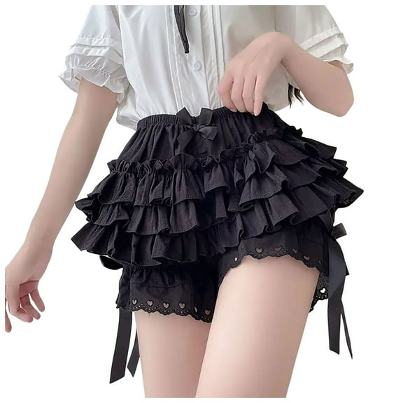 Women Culottes Shorts Polyester Solid Cute Cake Layered Elastic Waist Shorts
