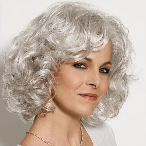 Women Curly Bob Wig Natural Style Side Bangs Heat Resistant Synthetic Hair