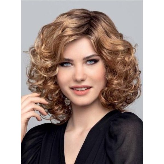 Women Curly Bob Wig Natural Style Side Bangs Heat Resistant Synthetic Hair