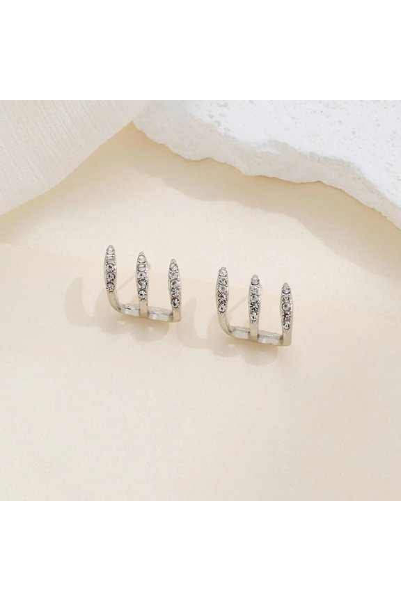 Women Curved Row Diamond Cut Stud Earrings Luxury Trendy Fashion Jewelry