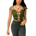 thumbnail image 1 of Women Cut Out Front Top Comfortable Breathable Sleeveless Women Cut Out Criss Cross Top for Daily Party Dating Birthday OD Green L, 1 of 8