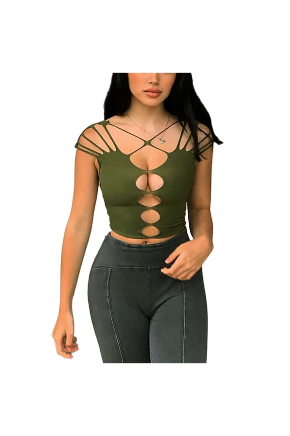 Women Cut Out Front Top Comfortable Breathable Sleeveless Women Cut Out Criss Cross Top for Daily Party Dating Birthday OD Green L