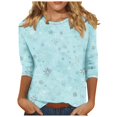 thumbnail image 1 of Women Cute 3/4 Sleeve Tops Floral Butterfly Printed Tunic Tshirts Crewneck Casual Shirts Basic Tees, 1 of 5