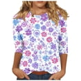 thumbnail image 1 of Women Cute 3/4 Sleeve Tops Floral Butterfly Printed Tunic Tshirts Crewneck Casual Shirts Basic Tees, 1 of 5